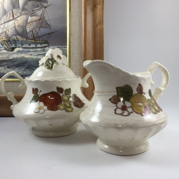 Fruit Basket by METLOX Poppytrail Vernon Cream and Sugar - Picture 2 of 8